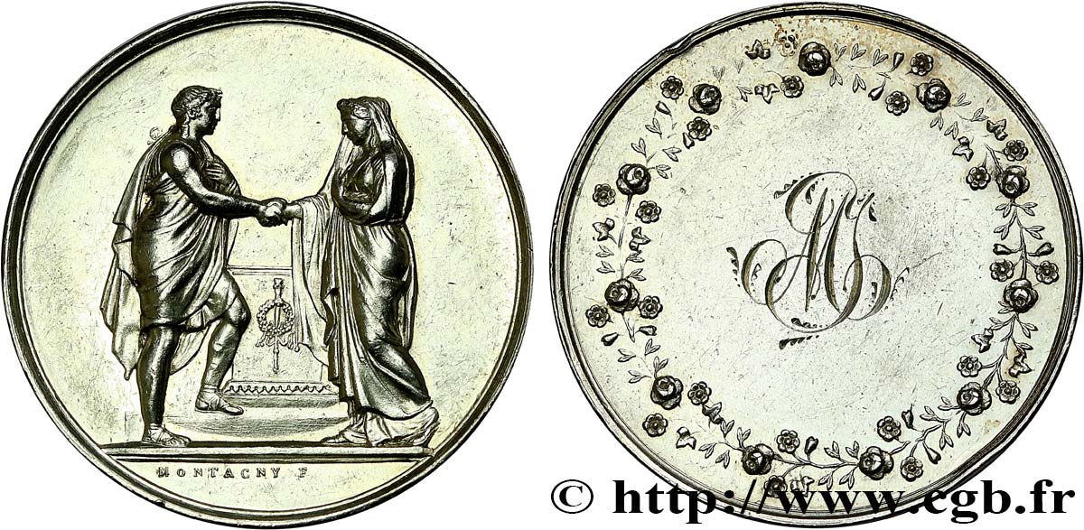 AMOUR ET MARIAGE Médaille de mariage, Couple antique TTB