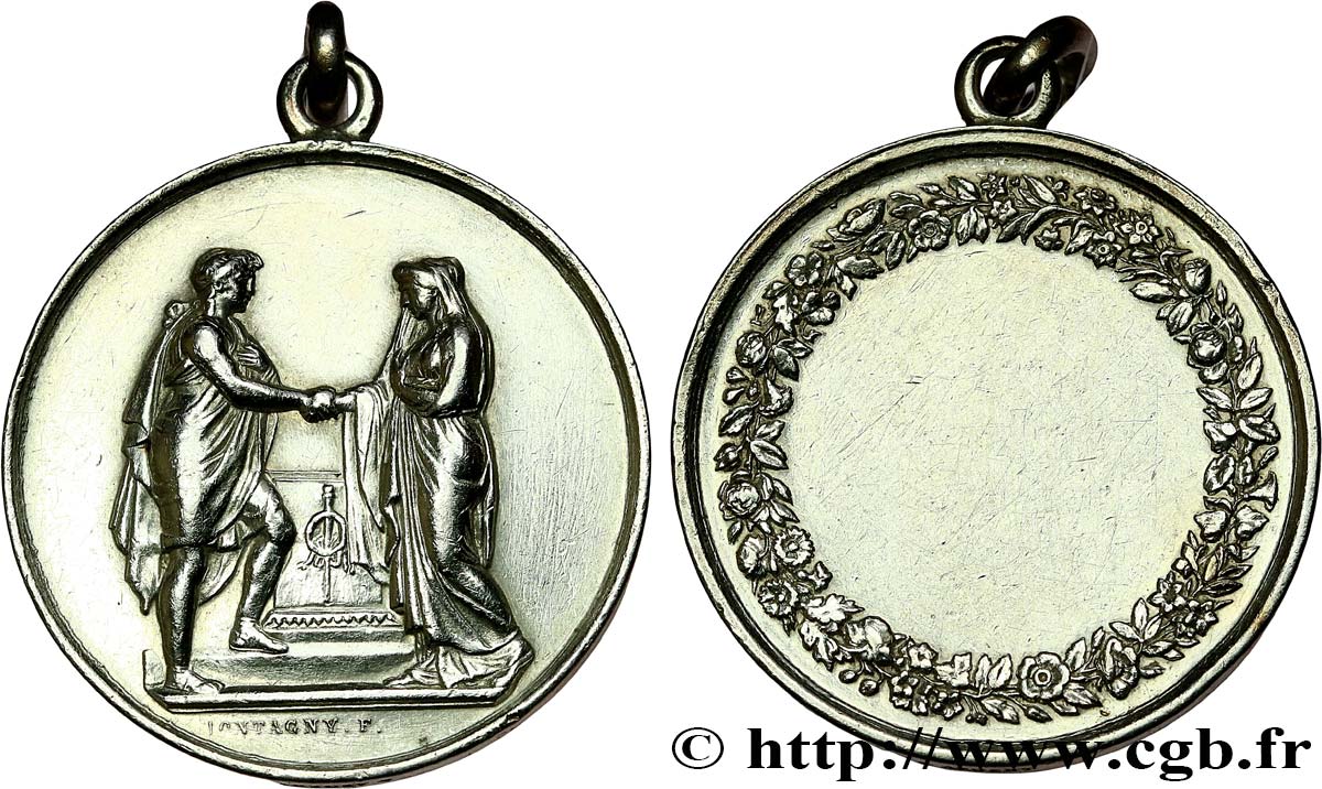 AMOUR ET MARIAGE Médaille de mariage, Couple antique XF