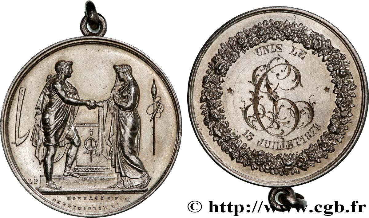 LOVE AND MARRIAGE Médaille de mariage, Couple antique XF