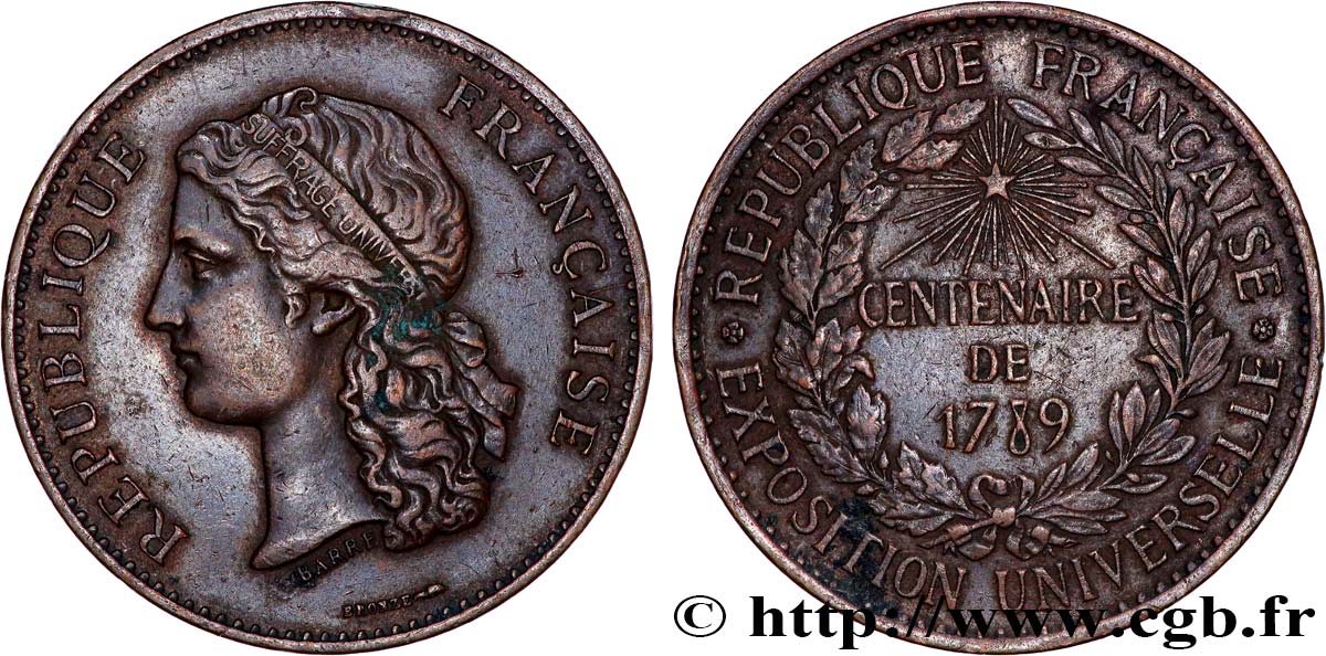 III REPUBLIC Médaille, Centenaire de 1789 XF