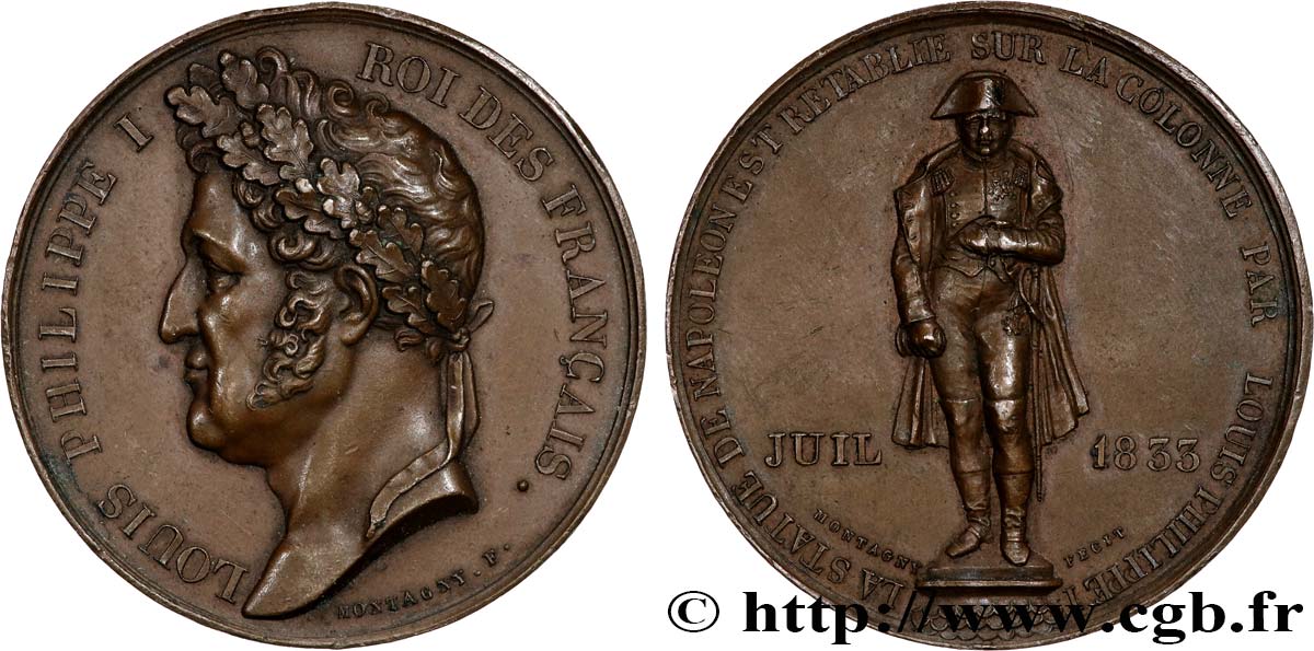 LOUIS-PHILIPPE Ier Médaille, Statue de Napoléon rétablie sur Colonne Vendôme TTB+