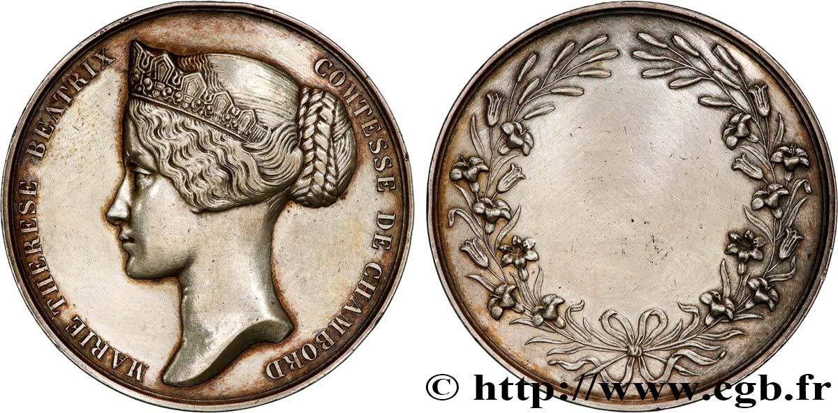 HENRI V COMTE DE CHAMBORD Médaille, Marie Thérèse Beatrix Duchesse de Chambord TTB+