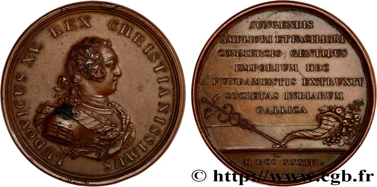 LOUIS XV DIT LE BIEN AIMÉ Médaille, Création d’un entrepôt pour la Compagnie des Indes à Lorient TTB+