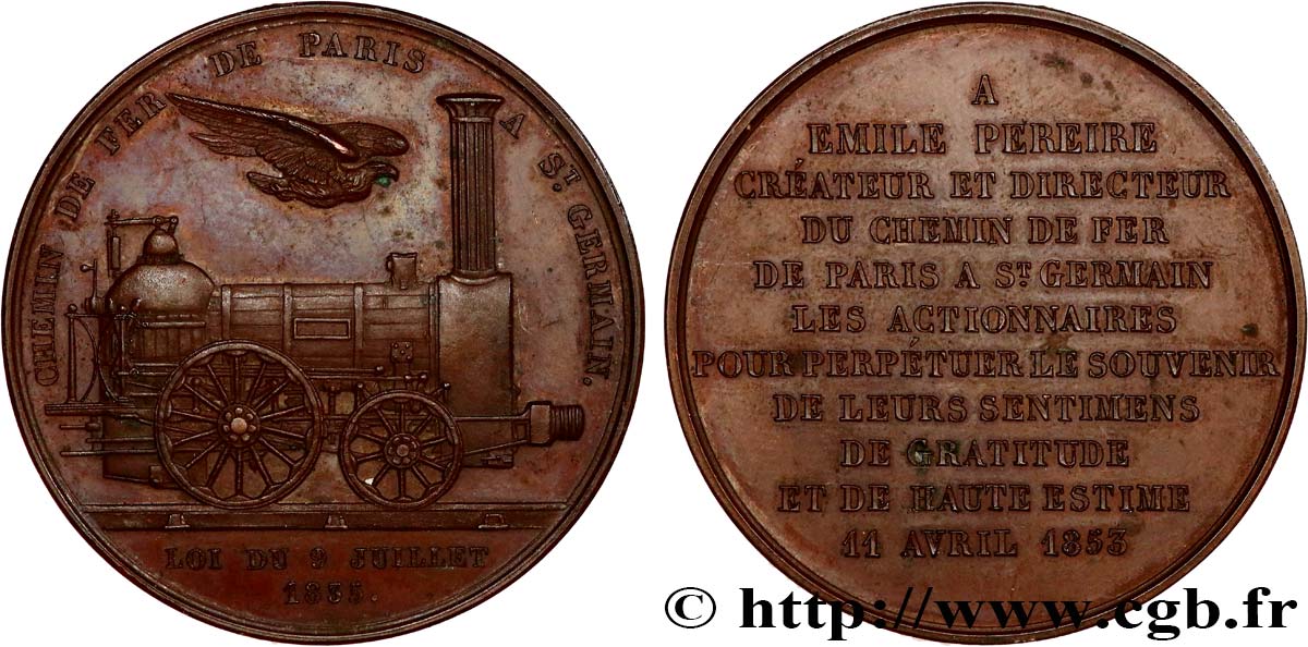 ZWEITES KAISERREICH Médaille, A Emile Pereire, créateur et directeur du chemin de fer VZ