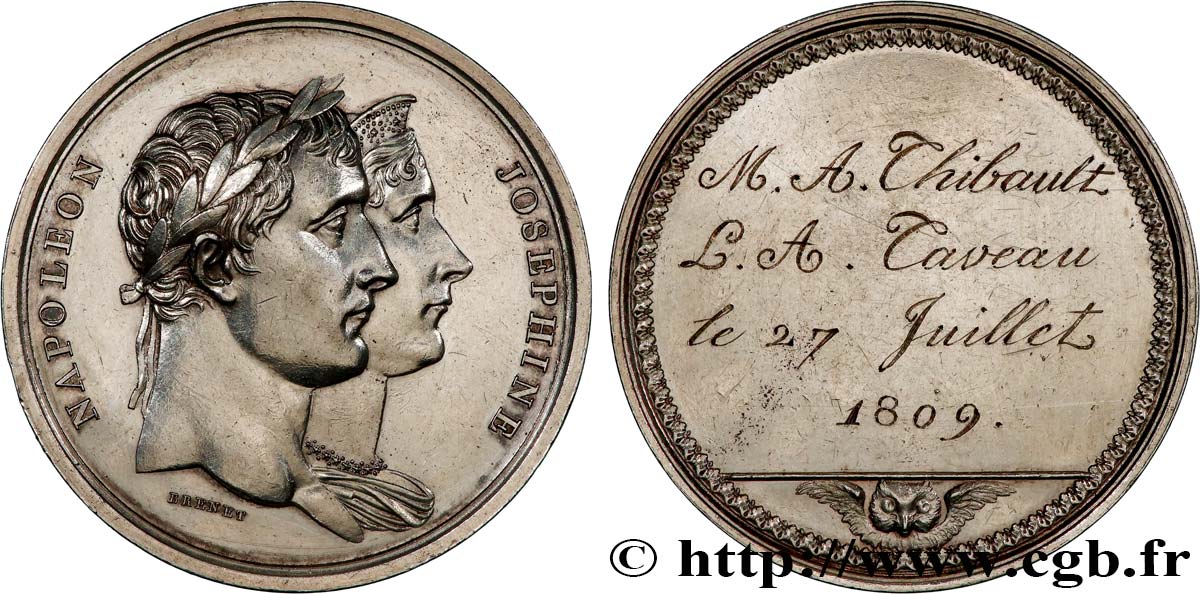 PREMIER EMPIRE Médaille de mariage, Napoléon et Joséphine SUP