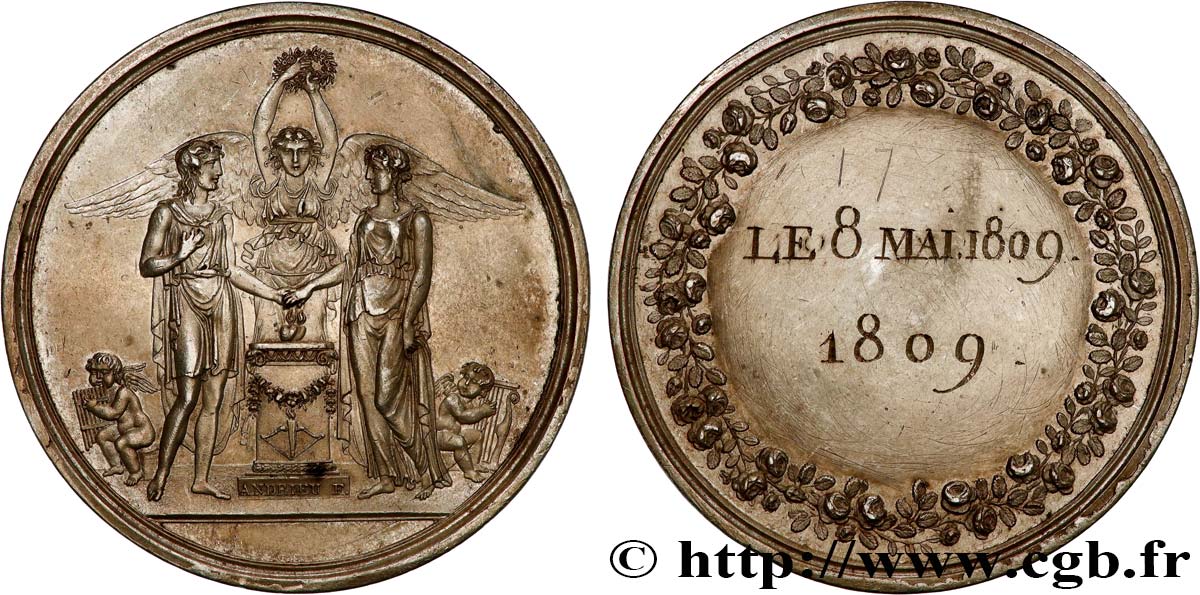 AMOUR ET MARIAGE Médaille de Mariage, Paix de Lunéville (1801) AU