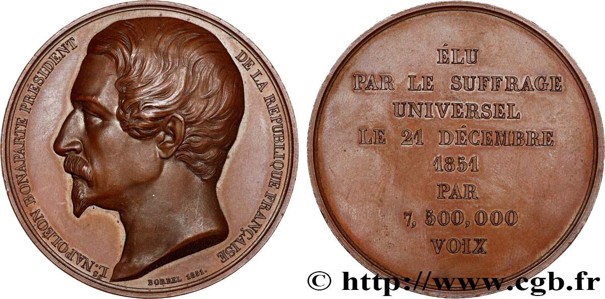 DEUXIÈME RÉPUBLIQUE Médaille, Élection du président Louis Napoléon Bonaparte par suffrage universel AU