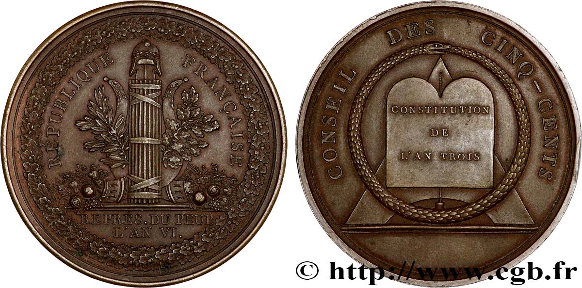 DIRECTOIRE Médaille, Conseil des Cinq-Cents, refrappe AU