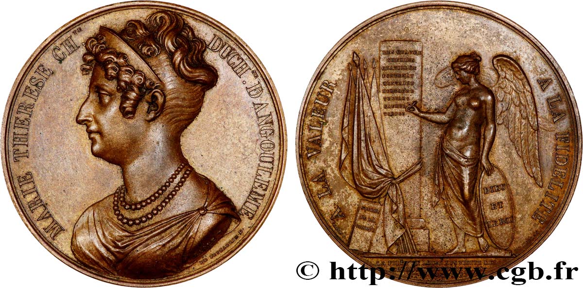 LUIS XVIII Médaille, Valeur et fidélité, Marie-Thérèse, duchesse d’Angoulême, Visite des champs vendéens EBC