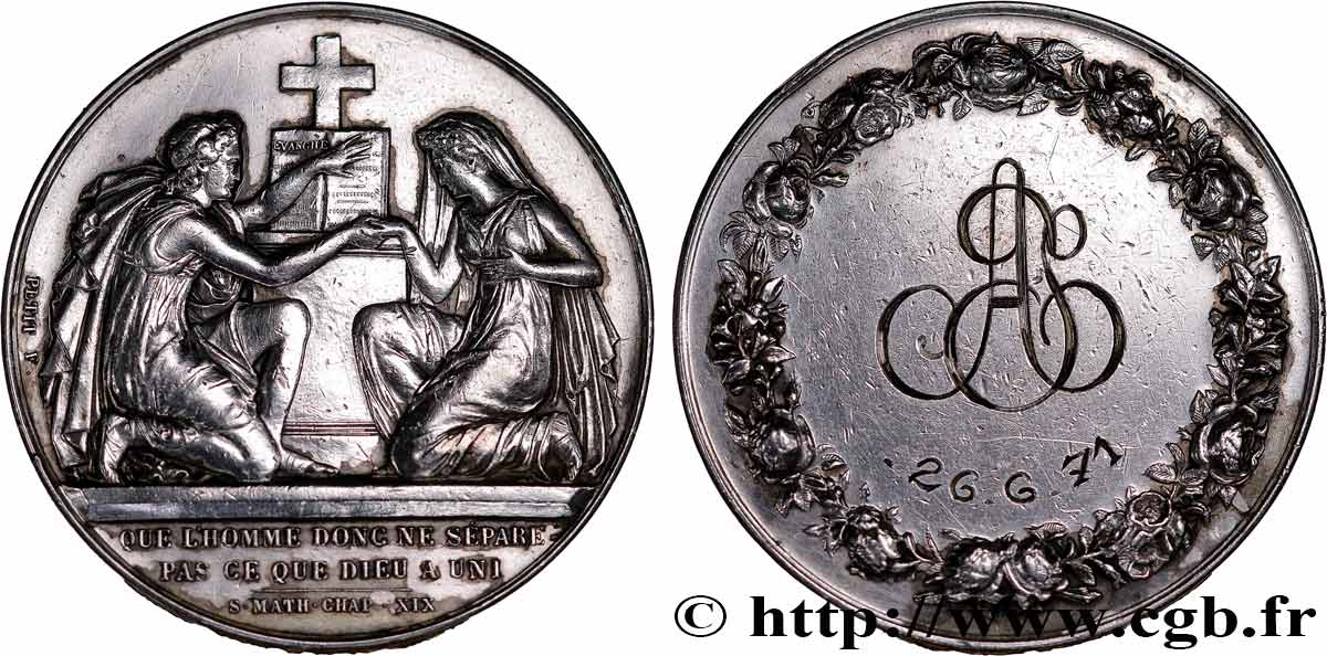 LOVE AND MARRIAGE Médaille de mariage, Evangile de St Mathieu  VF