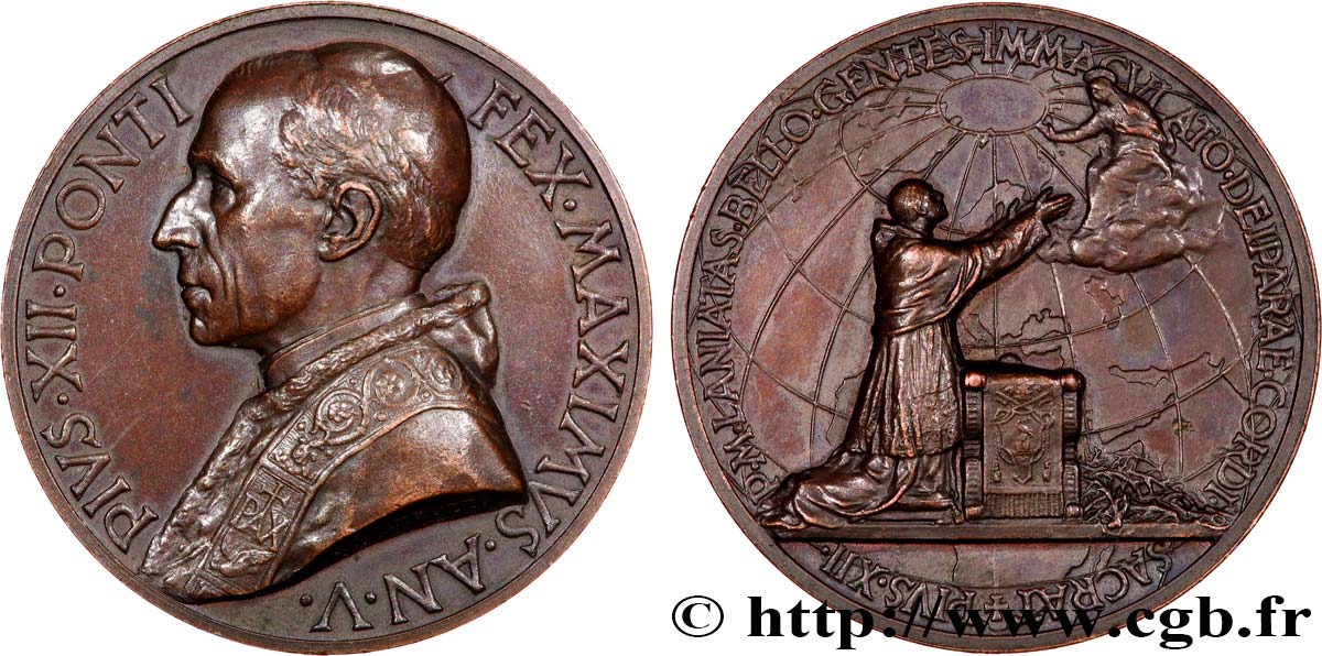 VATICAN - PIE XII (Eugenio Pacelli) Médaille, Consécration du peuple en guerre au Sacré-Coeur Immaculé de la Sainte Vierge fVZ