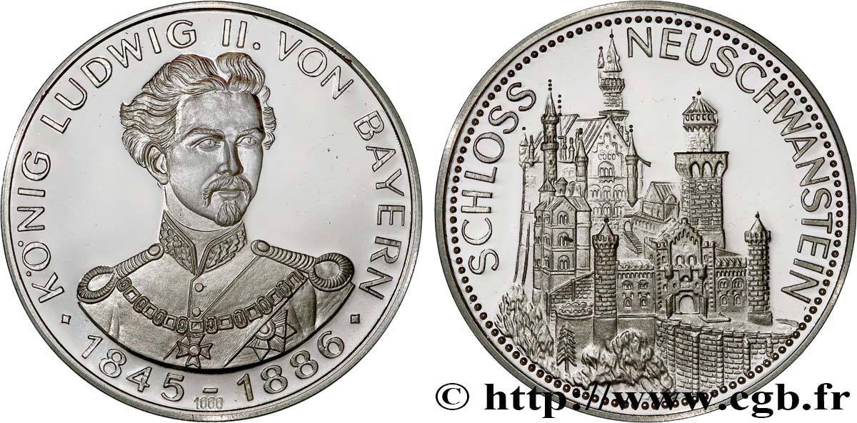 ALLEMAGNE - ROYAUME DE BAVIÈRE - LOUIS II Médaille, Château de Neuschwanstein Polierte Platte