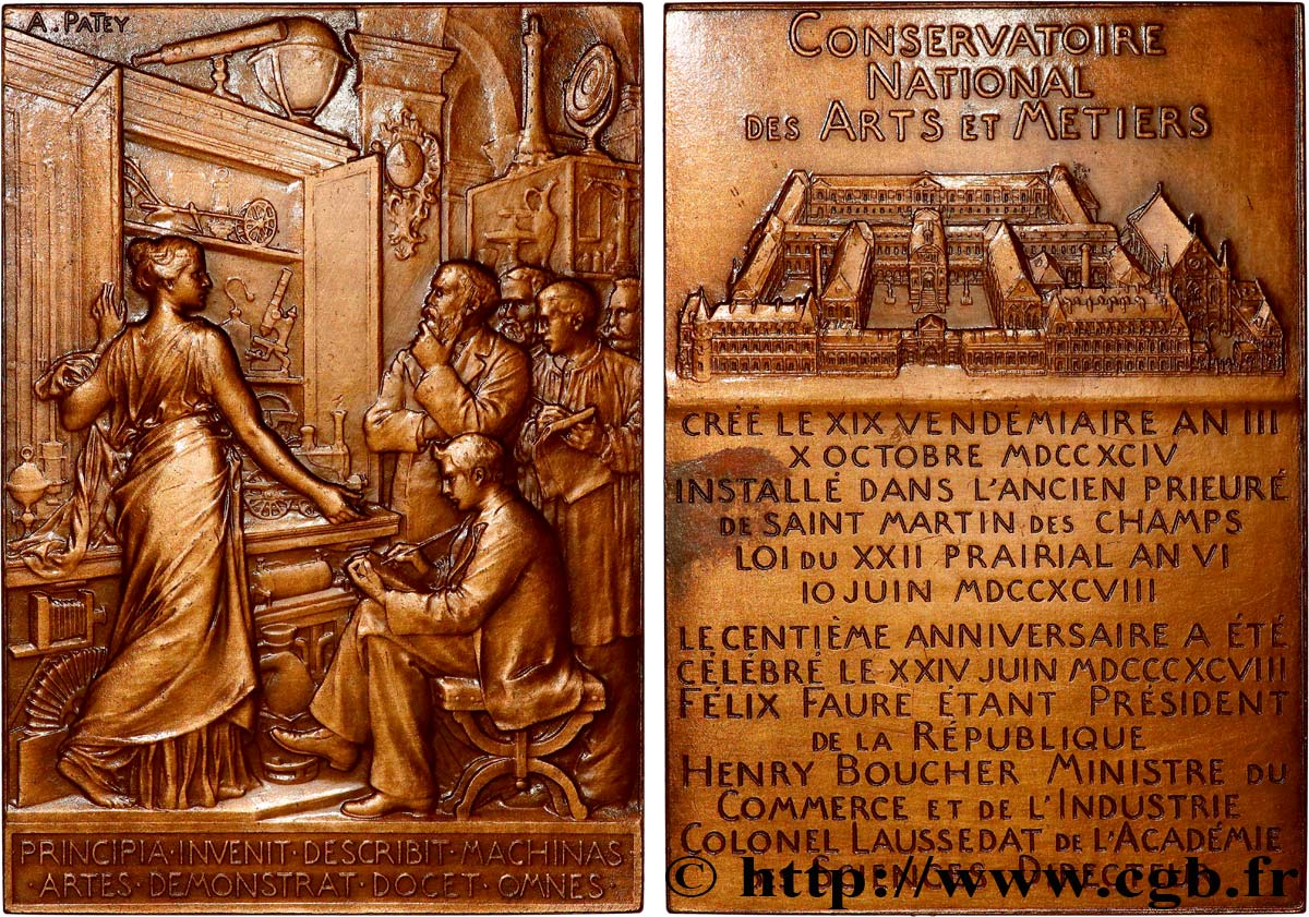 III REPUBLIC Plaque de récompense,Conservatoire National des Arts et Métiers, refrappe AU