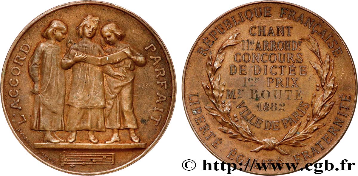 DRITTE FRANZOSISCHE REPUBLIK Médaille, l’Accord parfait, Prix, concours de dictée SS