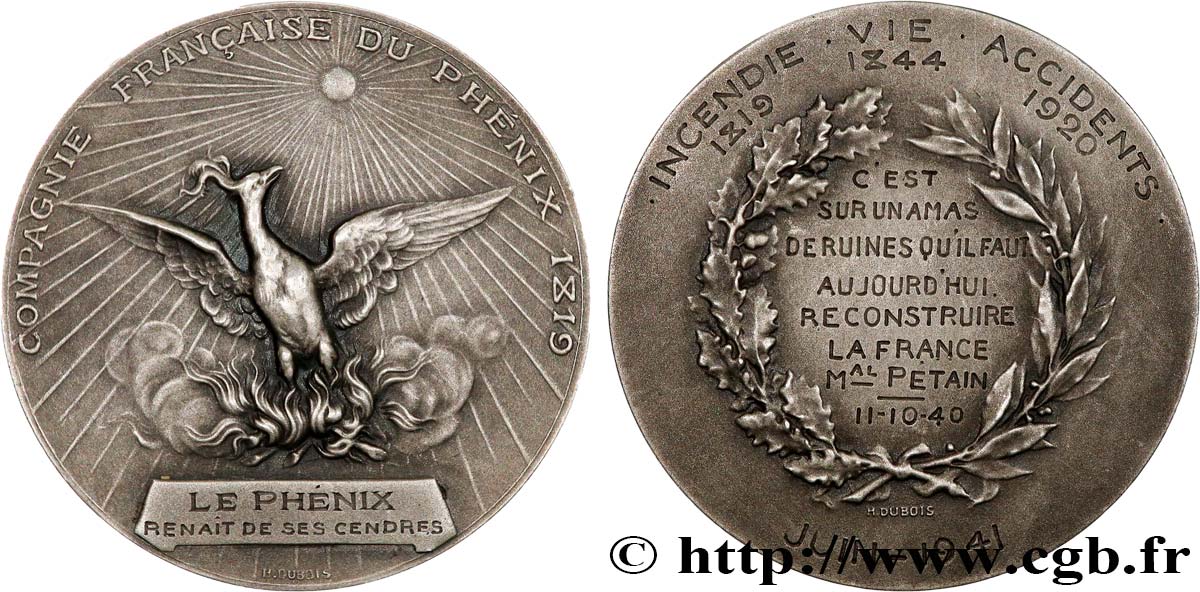 LES ASSURANCES Médaille, Le Phénix, Parole du Maréchal Pétain fVZ