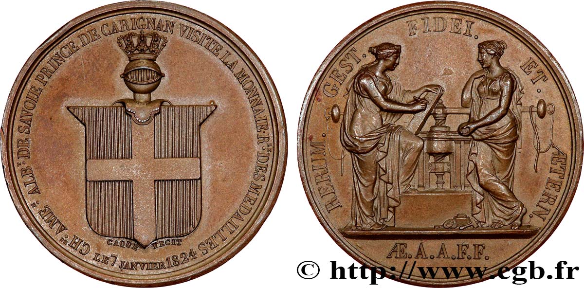 LOUIS XVIII Médaille, Charles-Albert de Savoie, Visite de la Monnaie AU