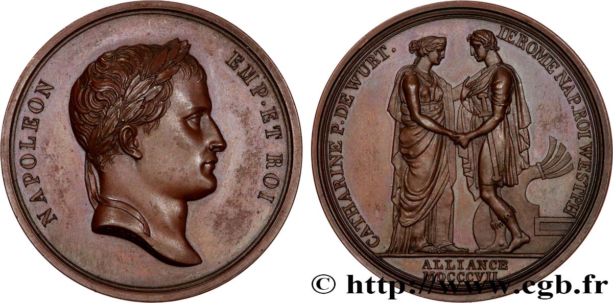 PREMIER EMPIRE Médaille, Mariage de Jérôme Napoléon et Catherine de Würtemberg SUP