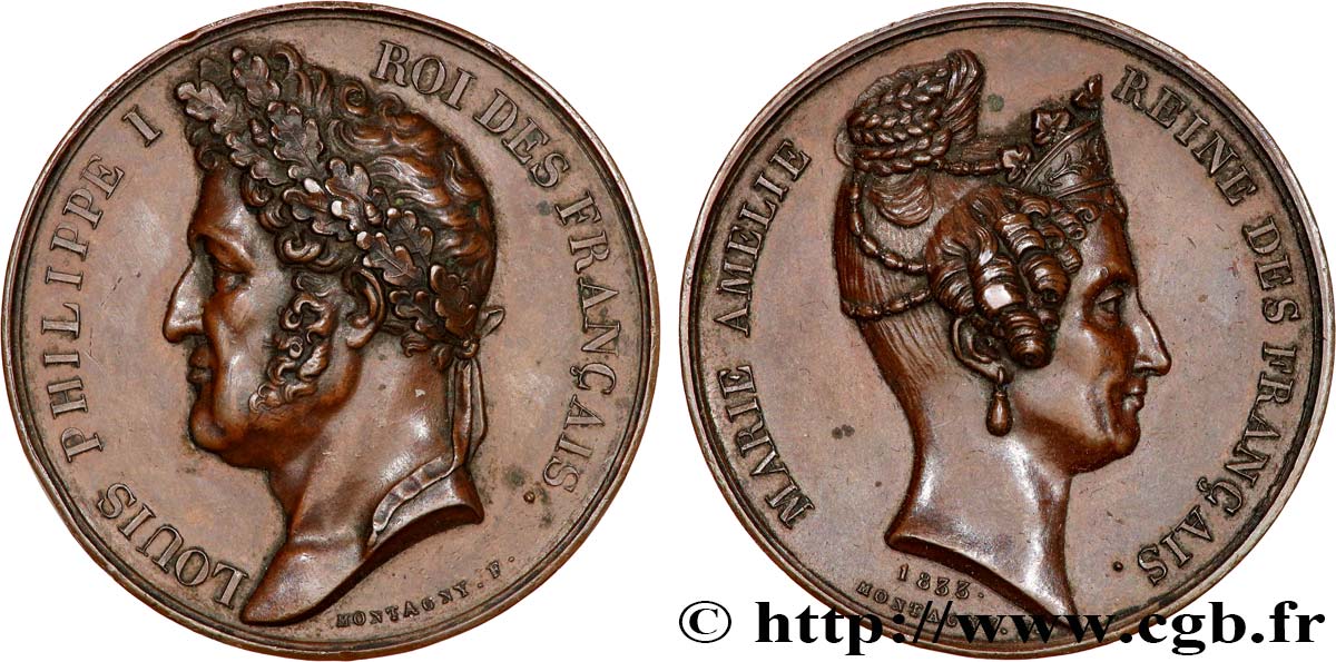 LUIGI FILIPPO I Médaille, Louis Philippe Ier et Marie Amélie, roi et reine des Français q.SPL
