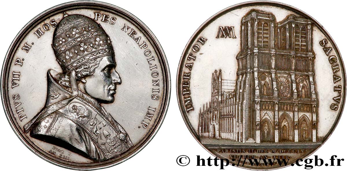 PREMIER EMPIRE Médaille, Sacre de Napoléon Ier par Pie VII, transformée en médaille de mariage TTB+