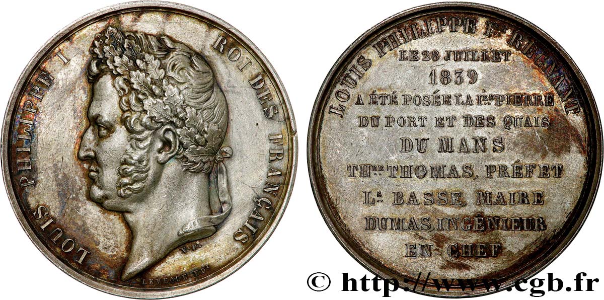 LUDWIG PHILIPP I Médaille, Pose de la première pierre du port et des quais du Mans fVZ