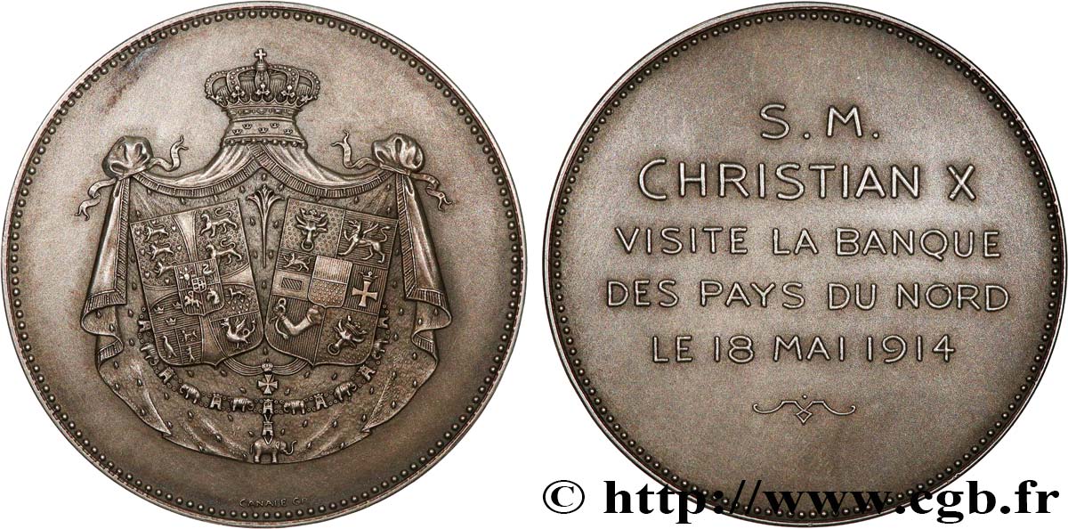 DANEMARK - ROYAUME DU DANEMARK - CHRISTIAN X Médaille, Visite de la banque des pays du Nord SUP