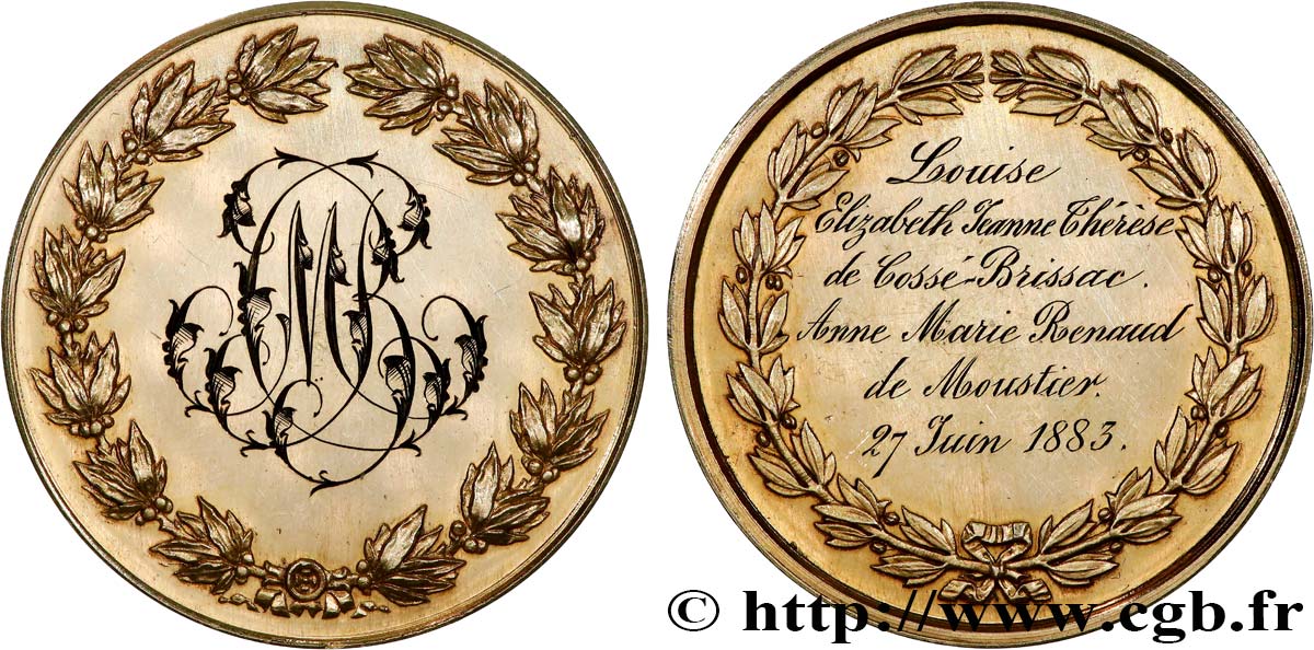 AMOUR ET MARIAGE Médaille, Mariage de Anne Marie Renaud de Moustier et  Louise Elisabeth Jeanne Marie Thérèse de Cossé-Brissac SUP