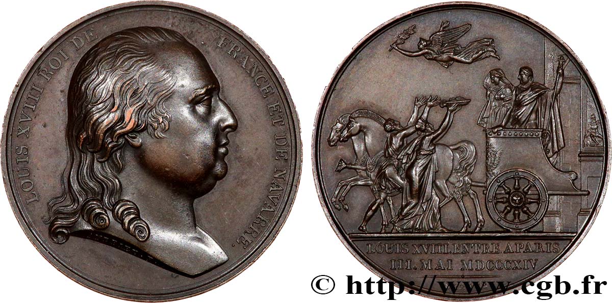 LOUIS XVIII Médaille, Entrée de Louis XVIII à Paris TTB+