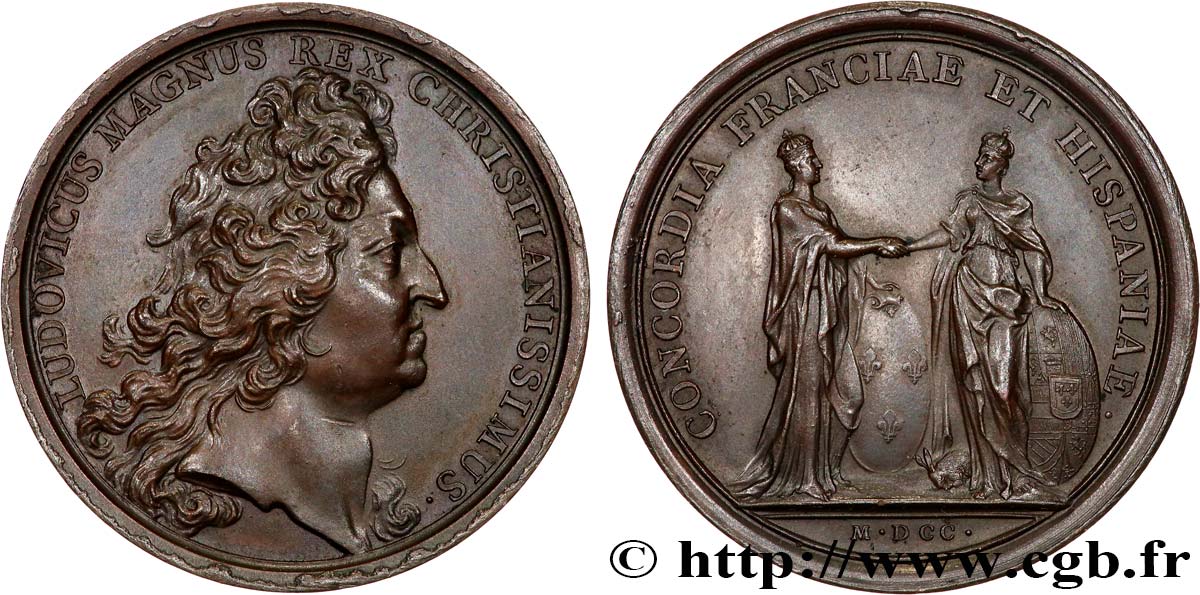 LOUIS XIV  THE SUN KING  Médaille, Union de la France et de l’Espagne EBC