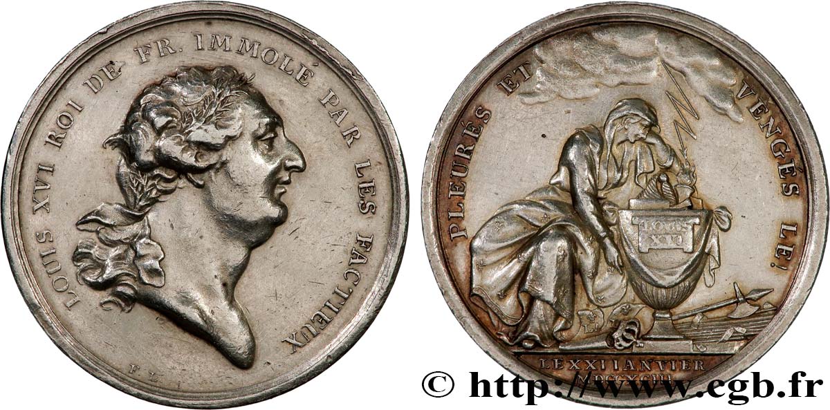 LOUIS XVI (MONARQUE CONSTITUTIONNEL)  Médaille dénonçant la mort du roi le 21 janvier 1793 TTB