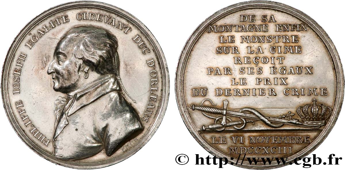 LOUIS PHILIPPE JOSEPH, DUC D ORLÉANS, dit PHILIPPE-ÉGALITÉ Médaille commémorant l’exécution de Philippe d’Orléans le 6 novembre 1793 MBC+