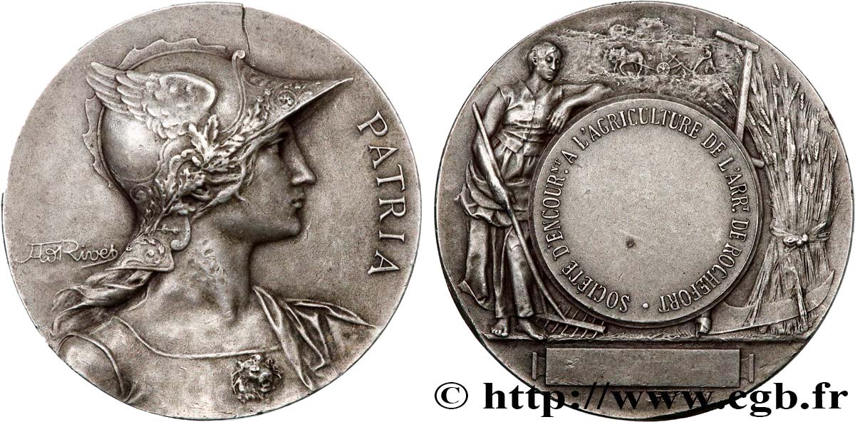 SOCIÉTÉS D AGRICULTURE, HORTICULTURE, PÊCHE ET CHASSE Médaille PATRIA, encouragement à l’agriculture TTB