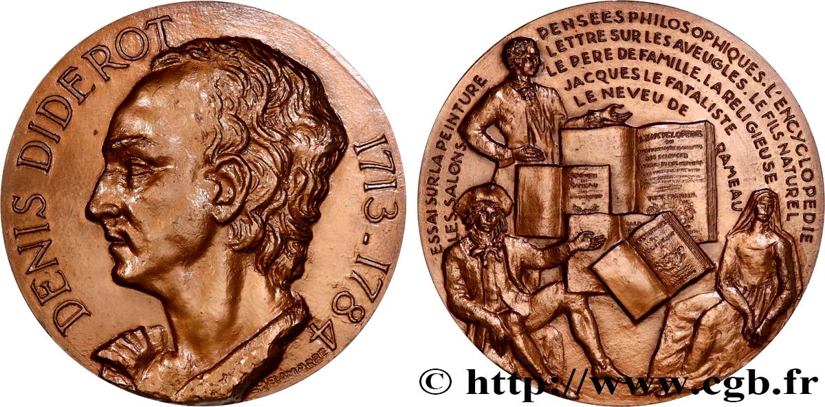 LITERATURE : WRITERS - POETS Médaille, Denis Diderot EBC