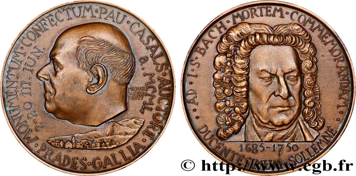 ARTISTES : GRAVEURS, PEINTRES, SCULPTEURS Médaille, Souvenir Pablo Casals et Jean-Sébastien Bach AU
