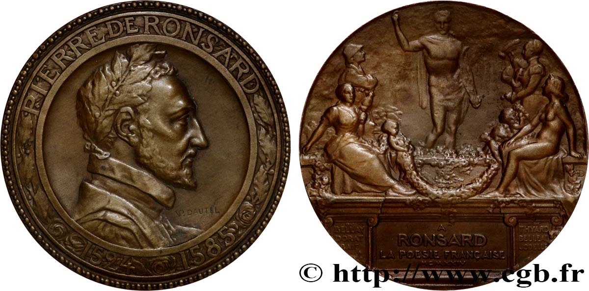 LITTÉRATURE : ÉCRIVAINS/ÉCRIVAINES - POÈTES Médaille, Hommage à Pierre de Ronsard TTB+