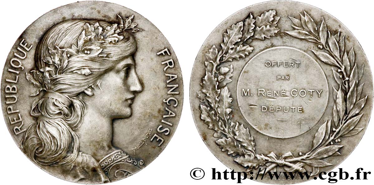 III REPUBLIC Médaille, Prix offert par le député René Coty XF