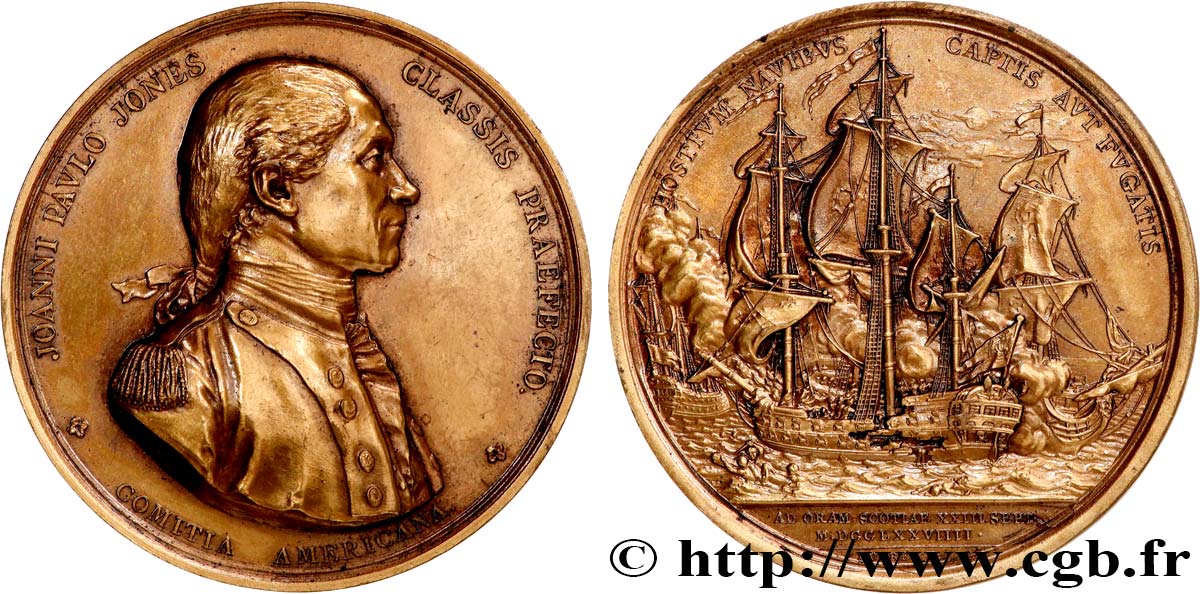 ÉTATS-UNIS D AMÉRIQUE Médaille, Capitaine John Paul Jones, Comitia americana, Capture de la frégate anglaise HMS Sérapis, refrappe fVZ