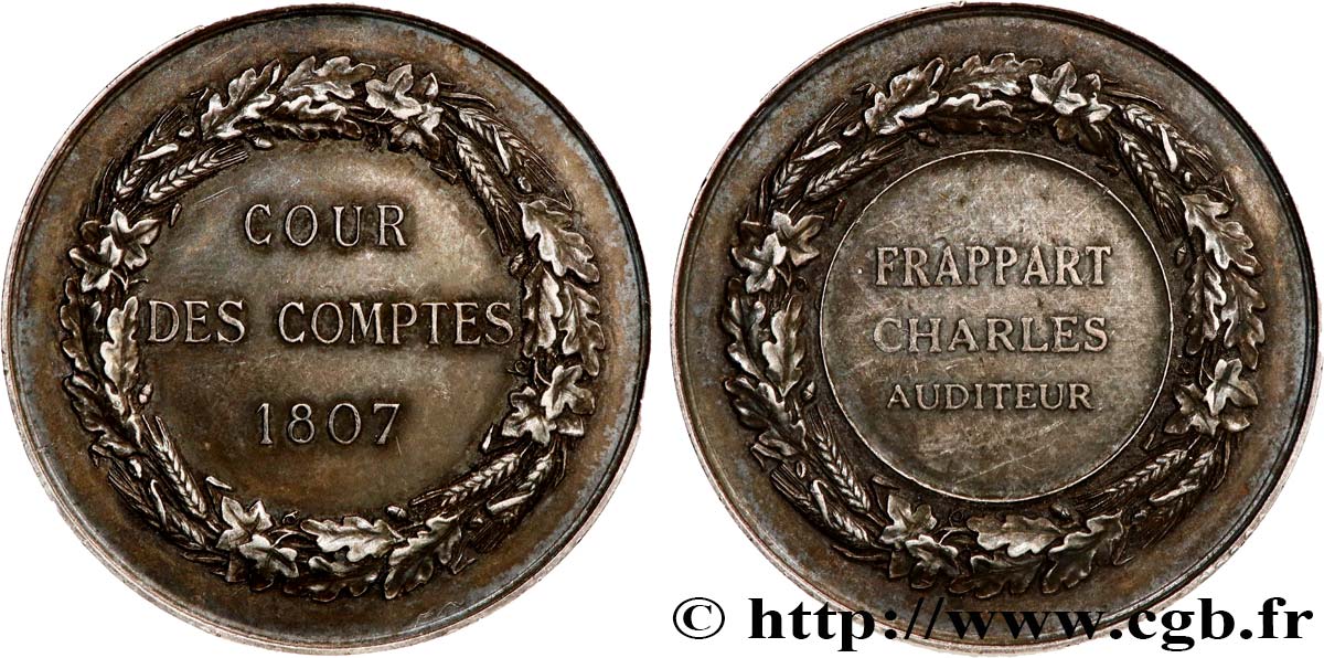 CUARTA REPUBLICA FRANCESA Médaille, Cour des comptes, refrappe de 1807 MBC