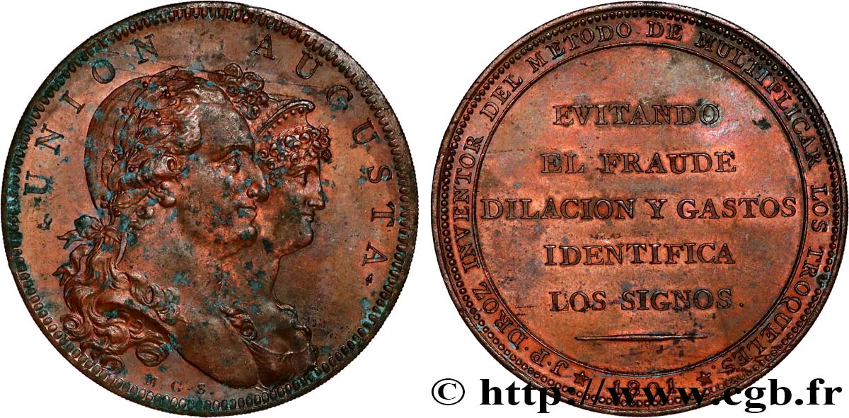 ESPAGNE - ROYAUME D ESPAGNE - CHARLES IV Médaille, Union Augusta TTB