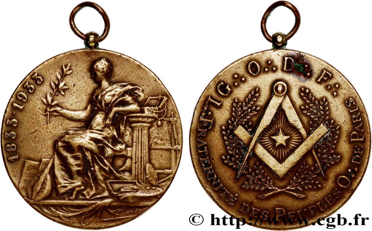 FRANC-MAÇONNERIE - PARIS Médaille, Grand Orient de France, Centenaire de la Loge Fraternité des peuples fSS