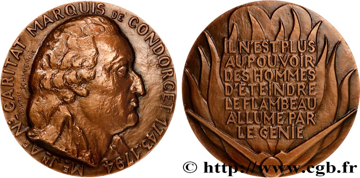 SCIENCES & SCIENTIFIQUES Médaille, Jean-Antoine-Nicolas de Caritat Condorcet EBC