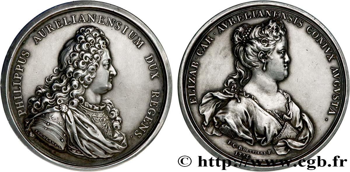 LOUIS XV DIT LE BIEN AIMÉ Médaille, Philippe d’Orléans et Elisabeth EBC