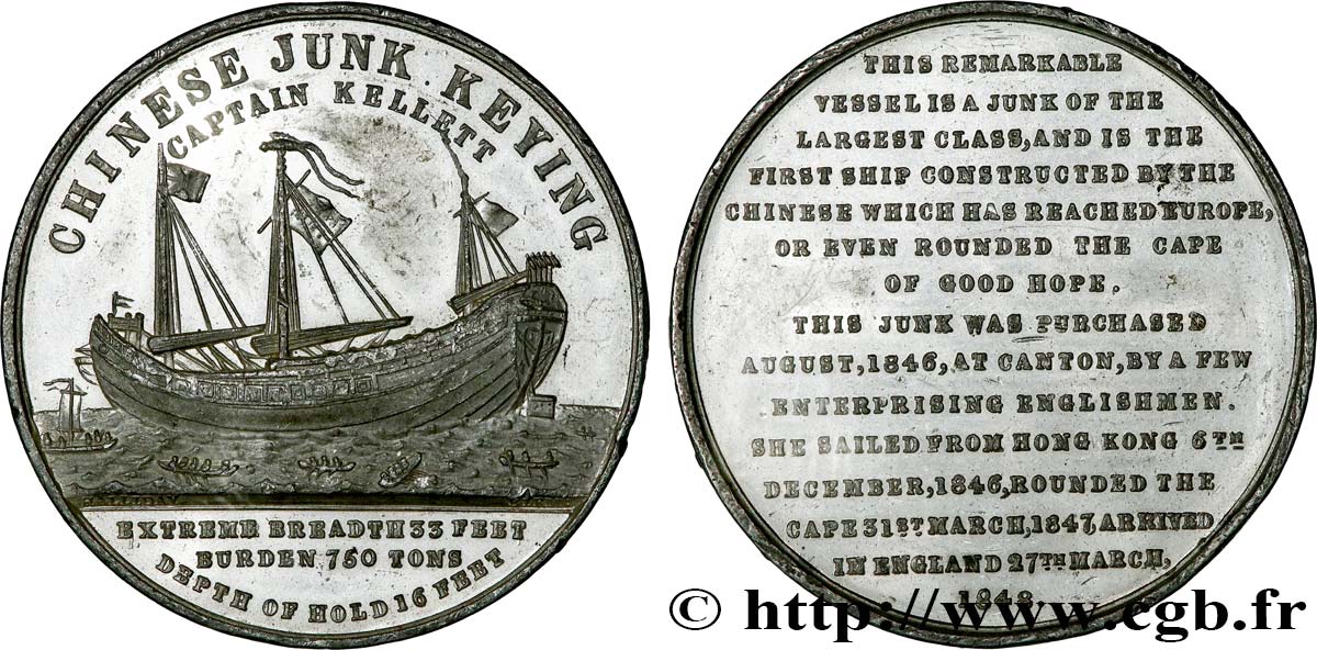 GREAT BRITAIN - VICTORIA Médaille de la jonque chinoise Keying XF