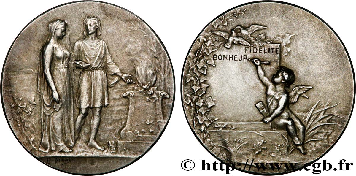 AMOUR ET MARIAGE Médaille de mariage, Fidélité et Bonheur q.SPL