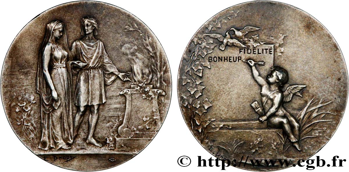 AMOUR ET MARIAGE Médaille de mariage, Fidélité et Bonheur TTB+