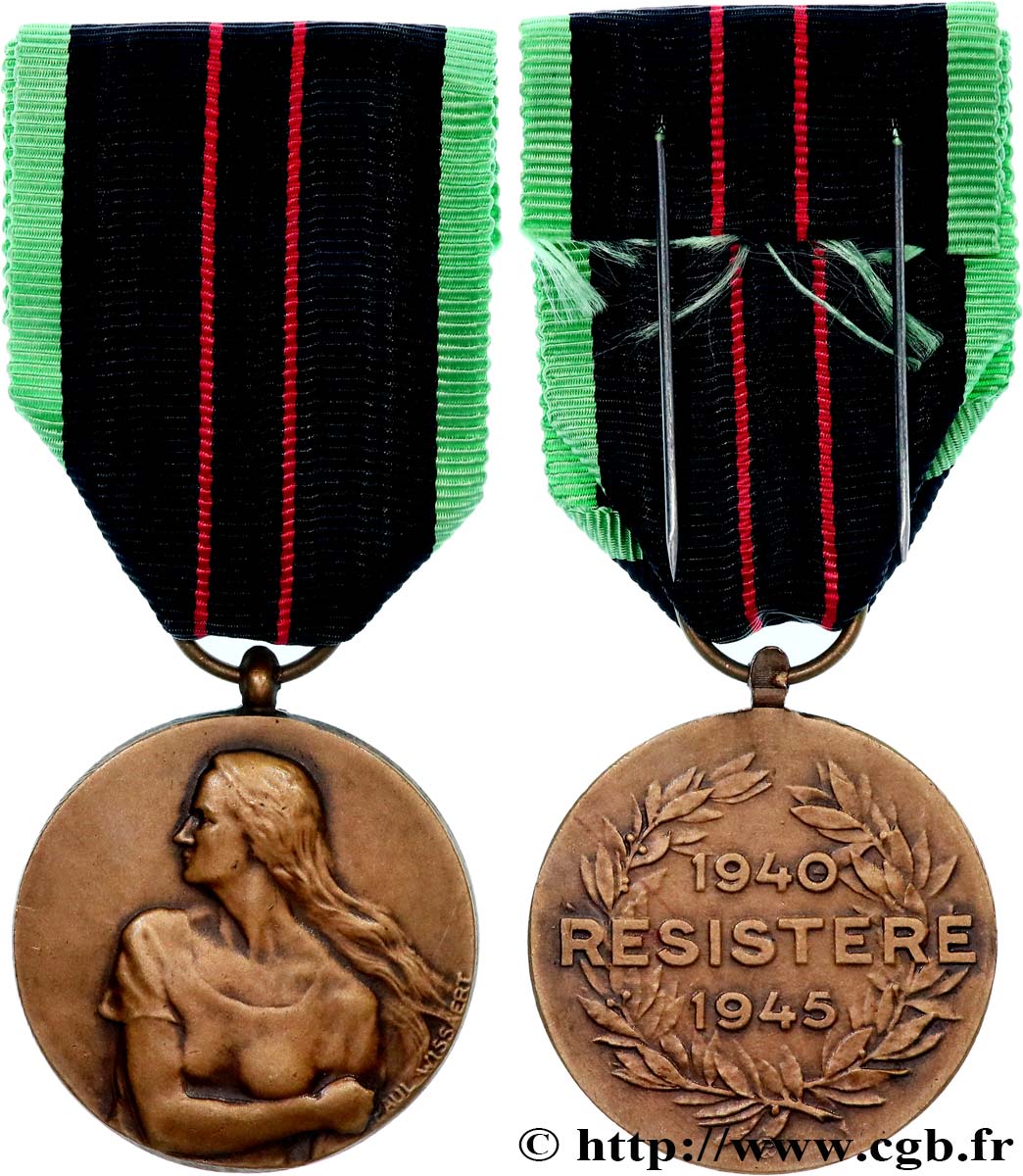 BELGIQUE - ROYAUME DE BELGIQUE - RÈGNE DE LÉOPOLD III, RÉGENCE DU PRINCE CHARLES Médaille de la résistance armée 1940-1945 TTB+