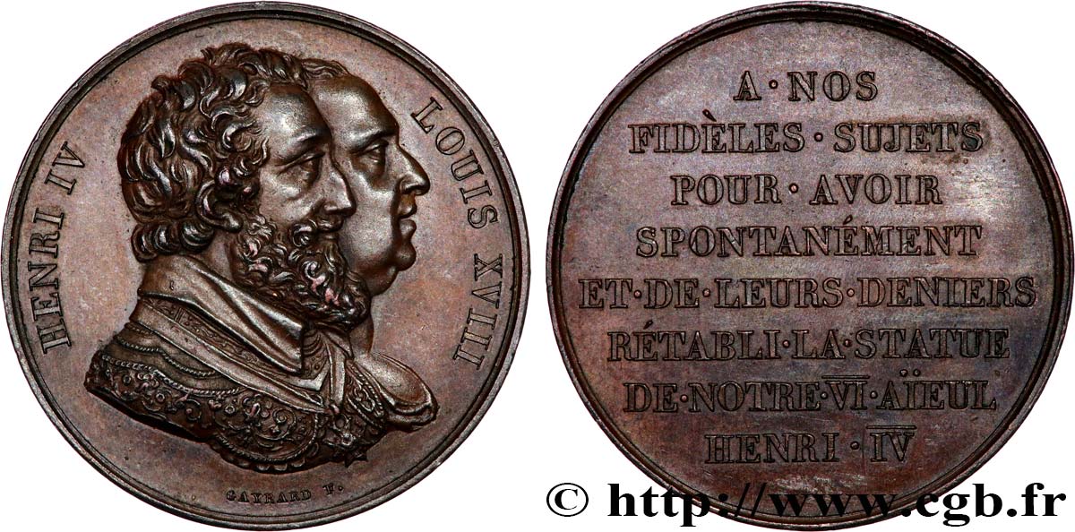 LOUIS XVIII Médaille, Rétablissement de la statue de Henri IV le 28 octobre 1817 AU