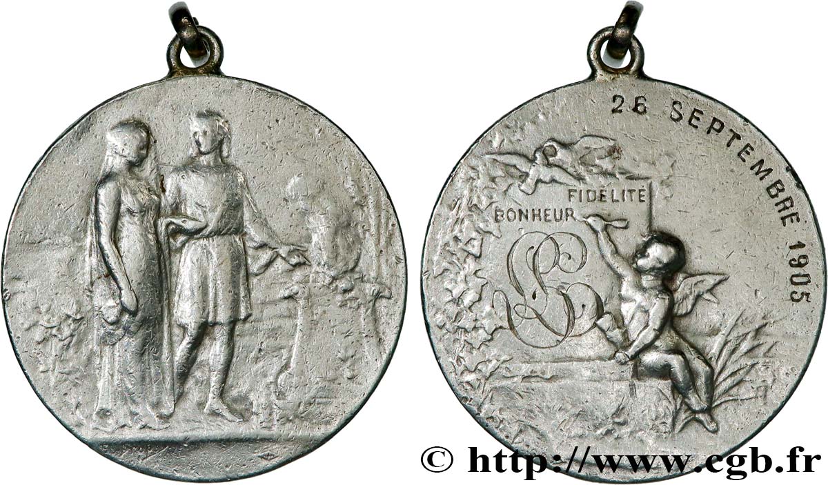 AMOUR ET MARIAGE Médaille de mariage, Fidélité et Bonheur TB
