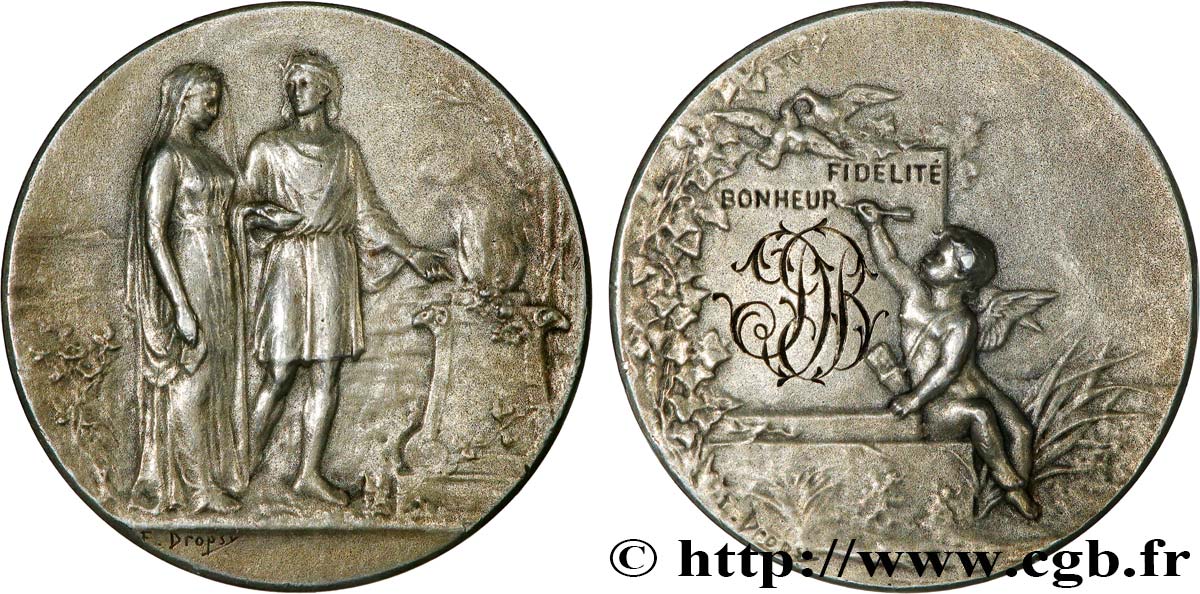 AMOUR ET MARIAGE Médaille de mariage, Fidélité et Bonheur TB+