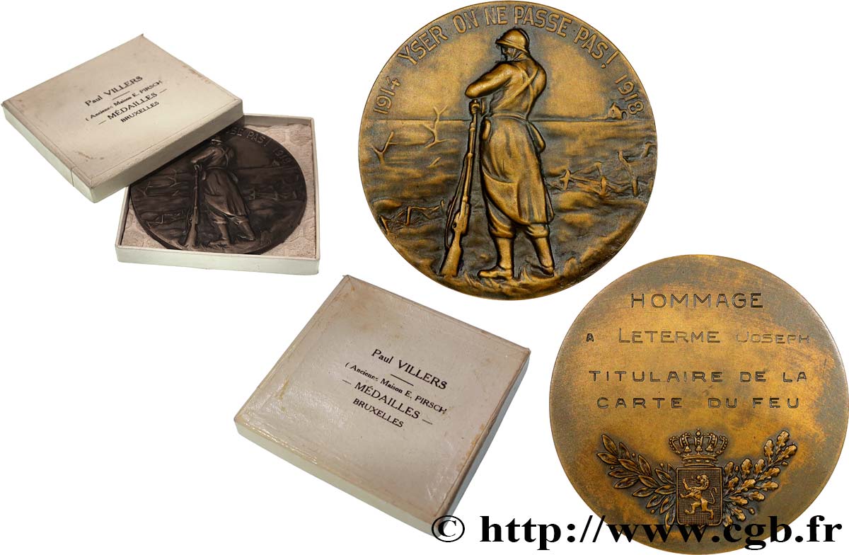 BÉLGICA - REINO DE BÉLGICA - ALBERTO I Médaille, Hommage au titulaire de la carte du feu EBC