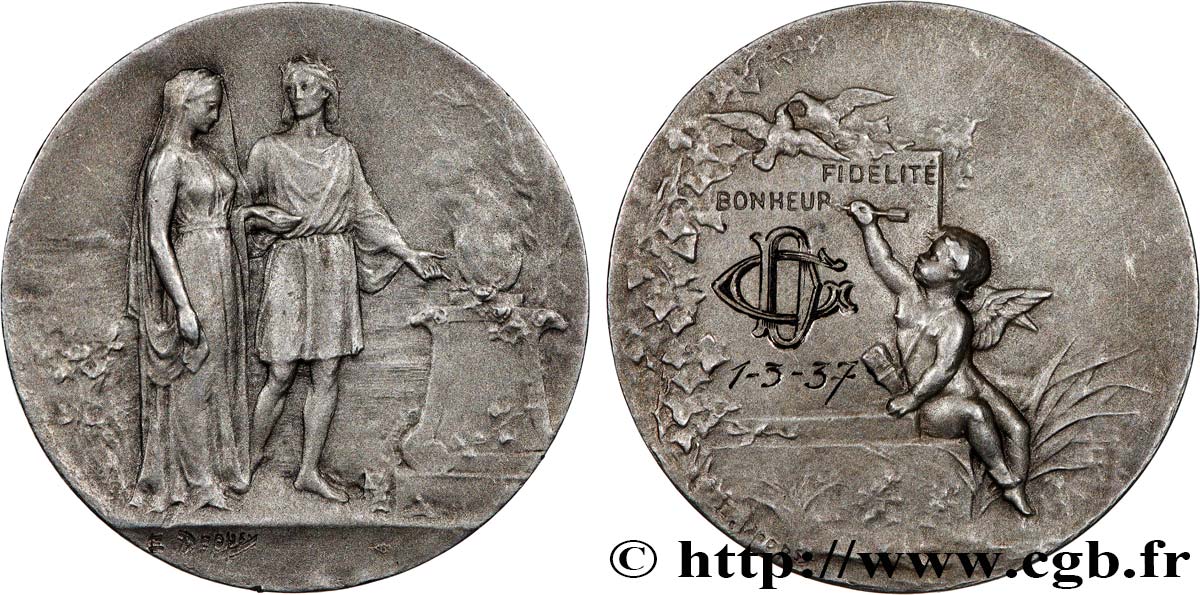 AMOUR ET MARIAGE Médaille de mariage, Fidélité et Bonheur TTB+